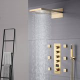 The Exquisite 22-Inch Brushed Gold 4-Way Digital Display Thermostatic Shower Valve System with Simultaneous and Individual Functionality