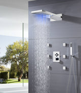 4 way thermostatic valve Chrome 22'' Thermostatic Shower Faucet Set Waterfall&Rain Massage Body Jet - wonderland shower inc