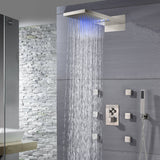 22'' Brushed Nickel 4 Way Thermostatic Shower Faucet Waterfall & Rain Massage Body Jet Spray - wonderland shower inc