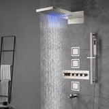 The Exquisite 22-Inch Brushed Nickel 4-Way Digital Thermostatic Shower Faucet with Rainfall, Waterfall, and 4-Inch Body Jet