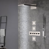 22inch rainfall and waterfall Brushed Nickel 4 Way Thermostatic Shower Faucet with 4inch Body Jet