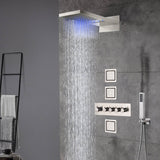 22inch rainfall and waterfall Brushed Nickel 4 Way Thermostatic Shower Faucet with 4inch Body Jet