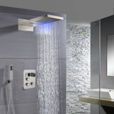 22" Brushed nickel 3 way Thermostatic display valve Rain & Waterfall Shower Faucet