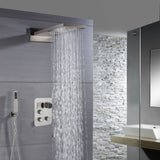 22" Brushed nickel 3 way Thermostatic display valve Rain & Waterfall Shower Faucet