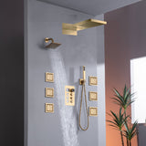 22" Rainfall Waterfall Shower System with 6-Way Thermostatic Faucet, Single Regular Head,6 Body Jets