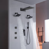 22" Rainfall Waterfall Shower System with 6-Way Thermostatic Faucet, Dual Regular Head, Body Jets