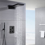 22" Matte Black Rainfall/Waterfall Shower Head with 3-Way Thermostatic Faucet, Optional LED