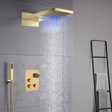 22-Inch Brushed Gold 3 Way Thermostatic Shower Faucet System with Rainfall and Waterfall