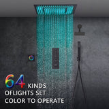 Matte Black 20" LED Rainfall Shower System with 3-Way Thermostatic Valve, Regular Head