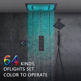 Matte Black 20" LED Rainfall Shower System with 3-Way Thermostatic Valve, Regular Head