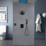 Flush Mount Shower Faucet Set with 3-Way Digital Thermostatic Control, 64-Color LED Lights