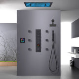 Flush-Mount Matte Black 4-Way Thermostatic Faucet: Featuring Digital Display, 6 Body Jets, Regular Head, and a 20-Inch LED Light Rainfall Shower Head