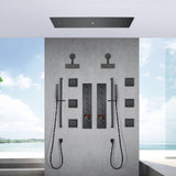 Matte Black 35" Bluetooth Music LED Shower System with Waterfall, 5-Way Digital Thermostatic Valve, 6 Body Jets