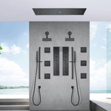 Matte Black 35" Bluetooth Music LED Shower System with Waterfall, 6-Way Digital Thermostatic Valve, 6 Body Jets, Dual Regular Heads