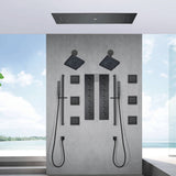 Matte Black 35" Bluetooth Music LED Shower System with Waterfall, 6-Way Digital Thermostatic Valve, 6 Body Jets, Dual Regular Heads