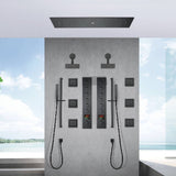 Matte Black 35" Bluetooth Music LED Shower System with Waterfall, 6-Way Digital Thermostatic Valve, 6 Body Jets, Dual Regular Heads