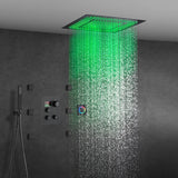 Matte Black 20" Rainfall Shower System with 3-Way Digital Thermostatic Valve, 6 Body Jets