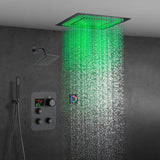 6" Wall Mount High Pressure Shower Head with 20" Flush Mount LED Rainfall Head: 3-Way Digital Thermostatic System