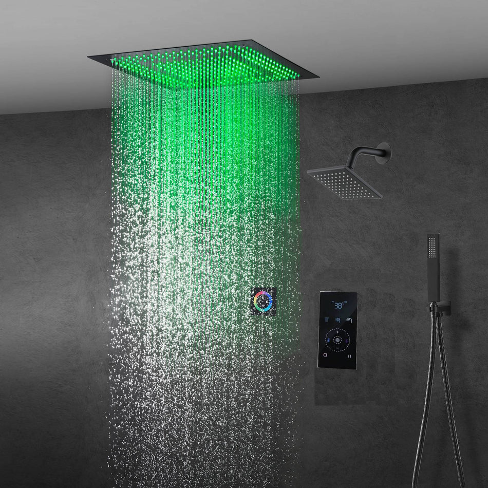 6" Wall Mount High Pressure Shower Head with 20" Flush Mount LED Rainfall Head: 3-Way Touch Digital Thermostatic System