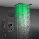 6" Wall Mount High Pressure Shower Head with 20" Flush Mount LED Rainfall Head: 3-Way Digital Thermostatic System