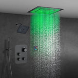 6" Wall Mount High Pressure Shower Head with 20" Flush Mount LED Rainfall Head: 3-Way Digital Thermostatic System