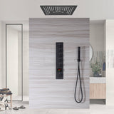 Matte Black 5-Way Thermostatic Shower Faucet: Available with or without Digital Display, Flush-Mounted 16-Inch Head, Rainfall, Waterfall, Mist, Hydro-Water Massage, 64-Color LED Lighting, and Bluetooth Music