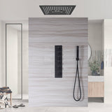 Matte Black 5-Way Thermostatic Shower Faucet: Available with or without Digital Display, Flush-Mounted 16-Inch Head, Rainfall, Waterfall, Mist, Hydro-Water Massage, 64-Color LED Lighting, and Bluetooth Music
