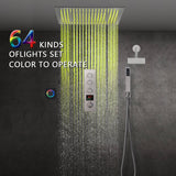 Brushed Nickel 3-Way Thermostatic Shower System with 20-Inch LED Rainfall Showerhead, Digital Display, Regular head and Touch Panel Control, Flush-Mounted Design