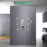 Brushed Nickel 3-Way Thermostatic Shower System with 20-Inch LED Rainfall Showerhead, Digital Display, 6 Body Jets and Touch Panel Control, Flush-Mounted Design