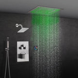 6" Wall Mount High Pressure Shower Head with 20" LED Rainfall Head in 3-Way Thermostatic System