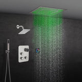 6" Wall Mount High Pressure Shower Head with 20" Flush Mount LED Rainfall Head: 3-Way Digital Thermostatic System