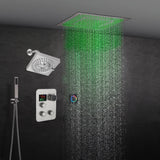 6" Wall Mount High Pressure Shower Head with 20" Flush Mount LED Rainfall Head: 3-Way Digital Thermostatic System