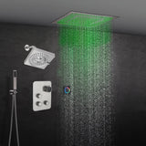 6" Wall Mount High Pressure Shower Head with 20" Flush Mount LED Rainfall Head: 3-Way Digital Thermostatic System