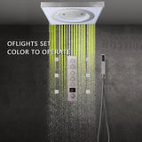 24" Flush Mount Rainfall Waterfall Shower System with LED, 5-Way Thermostatic Faucet, 6 Body Jets