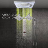 24" Flush Mount Rainfall Waterfall 6-Way Digital  Shower System with LED, Dual Regular Heads