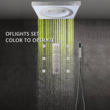 24" Flush Mount Rainfall Waterfall Shower System with LED, 5-Way Thermostatic Faucet, 6 Body Jets