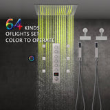 Brushed Nickel 6-Way Digital Thermostatic Shower Faucet: 20" Rainfall Head with LED Lights, Regular Head, 6 Body Jets