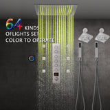 Brushed Nickel 6-Way Digital Thermostatic Shower Faucet: 20" Rainfall Head with LED Lights, Regular Head, 6 Body Jets