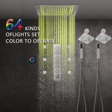 Brushed Nickel 6-Way Digital Thermostatic Shower Faucet: 20" Rainfall Head with LED Lights, Regular Head, 6 Body Jets