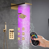 22" Rainfall Waterfall 64 Led Light and Bluetooth Music Shower System with 6-Way Thermostatic Faucet, Single Regular Head,6 Body Jets