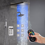 22" Rainfall Waterfall 64 Led Light and Bluetooth Music Shower System with 6-Way Thermostatic Faucet, Single Regular Head,6 Body Jets