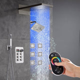 22" Rainfall Waterfall 64 Led Light and Bluetooth Music Shower System with 6-Way Thermostatic Faucet, Single Regular Head,6 Body Jets