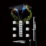 Brushed Gold Or Brushed Nickel Or Matte Black Or Chrome  23x15" LED Music Shower Head with 5-Way Thermostatic Faucet With Tub Spout