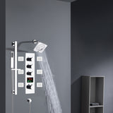 Chrome 12inch LED light or 6 inch regular head Wall mount 3 way thermostatic shower faucet with 6 body jets and sliding bar