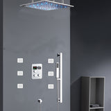 Chrome 20inch Or 24 inch rain head 3 way digital thermostatic shower faucet with 6 body jets and sliding bar
