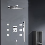 Chrome 12inch LED light or 6 inch regular head Wall mount 3 way thermostatic shower faucet with 6 body jets and sliding bar