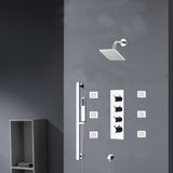 Chrome 12inch LED light or 6 inch regular head Wall mount 3 way thermostatic shower faucet with 6 body jets and sliding bar