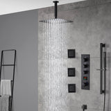 12inch LED matt black 3 way digital thermostatic shower faucet with sliding bar and 4inch body jets
