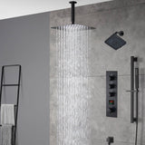 matte black ceiling mount 12 inch or 16 inch rain head 3 way digital display thermostatic shower faucet with Regular head wall mount