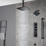 matte black ceiling mount 12 inch or 16 inch rain head 3 way digital display thermostatic shower faucet with Regular head wall mount